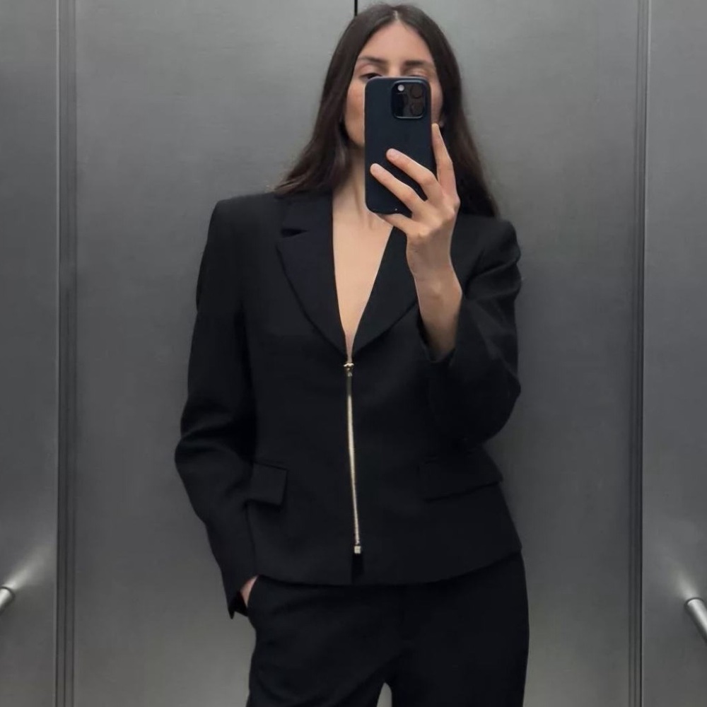 Zara NWT black zipper front blazer jacket